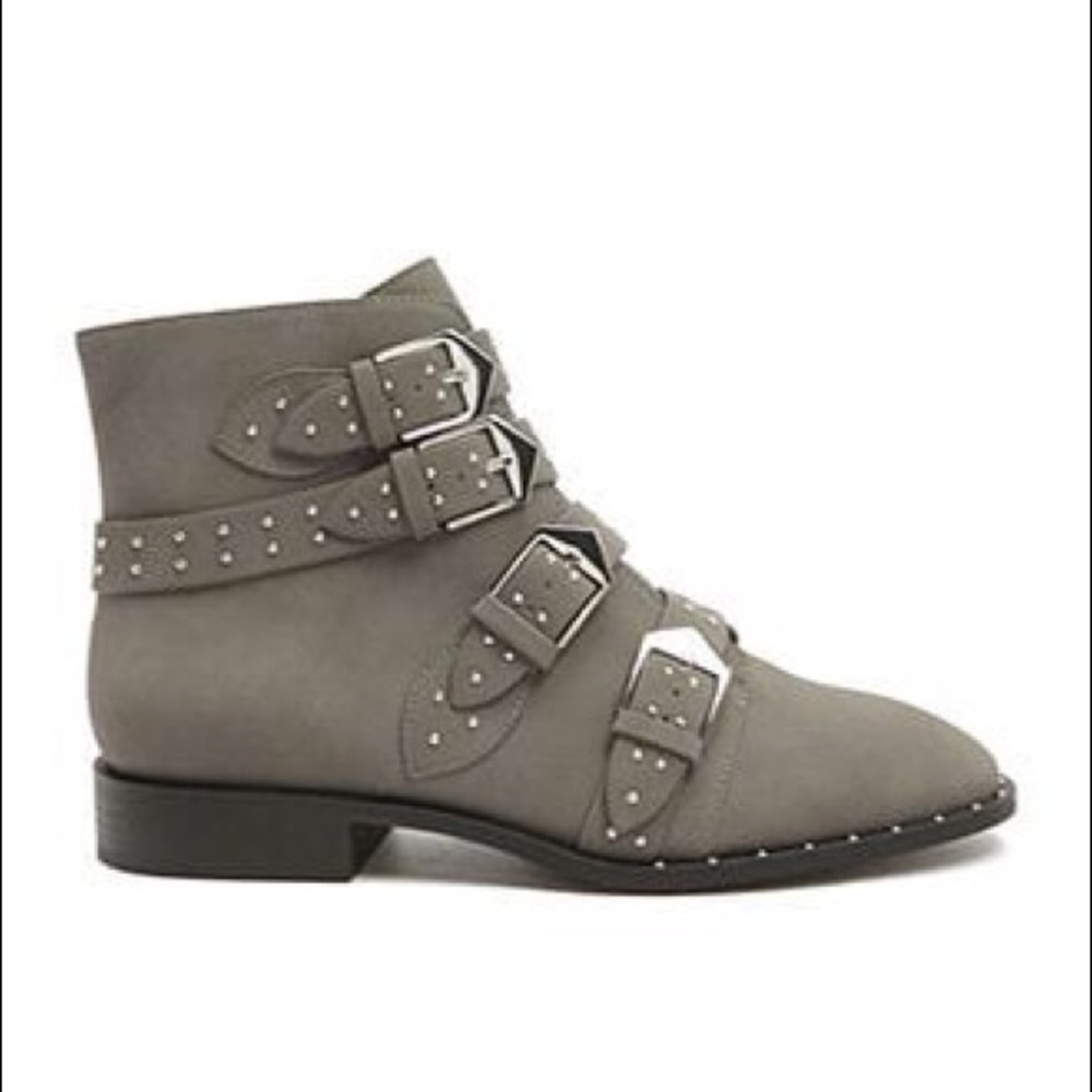 LIKE NEW F21 GRAY STUD/BUCKLE ANKLE BOOTIE